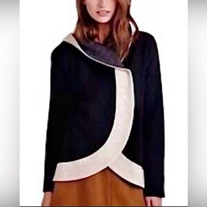EUC Rosie Neira- Anthropologie- black Colorblock Boiled Wool Jacket. Size S.